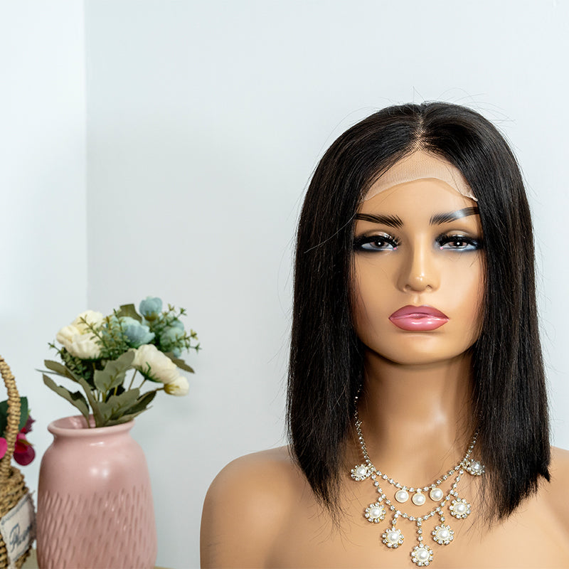 Human hair wig 4x4 closure lace bob wig super double drawn quality 280%density