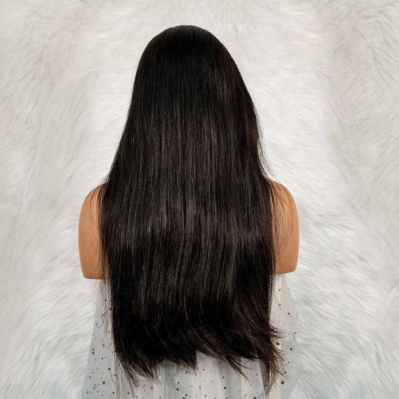 Human hair 13x4 closure frontal lace wig super double drawn quality 180%density straight wig
