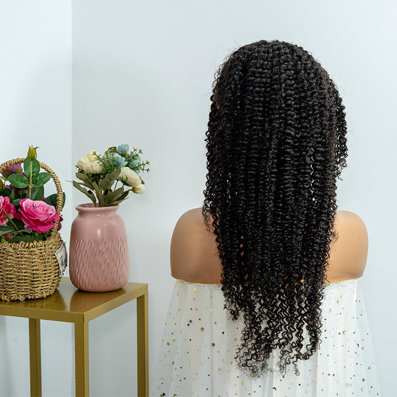 Human hair 13x4 frontal lace wig 12A quality kinky curly 200% density