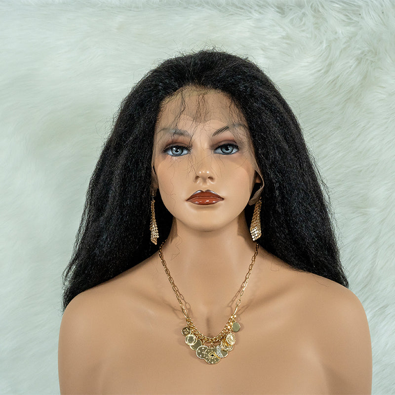 Human hair wig 13x4 frontal lace wig 12A quality kinky straight 180% density