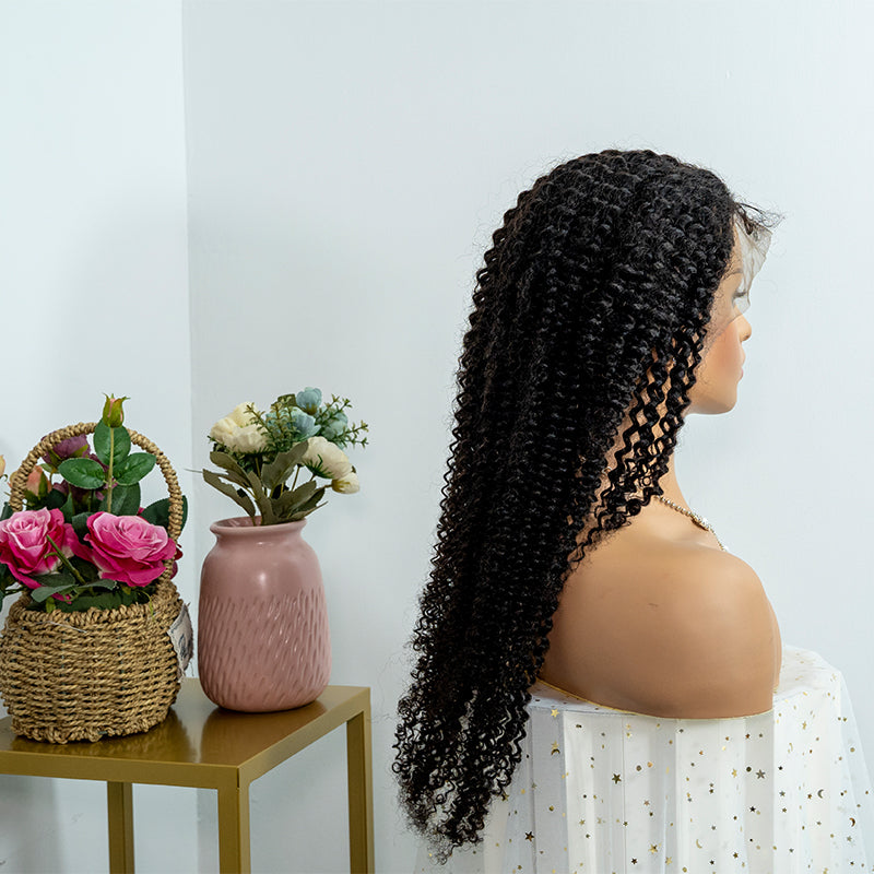 Human hair 13x4 frontal lace wig 12A quality kinky curly 200% density