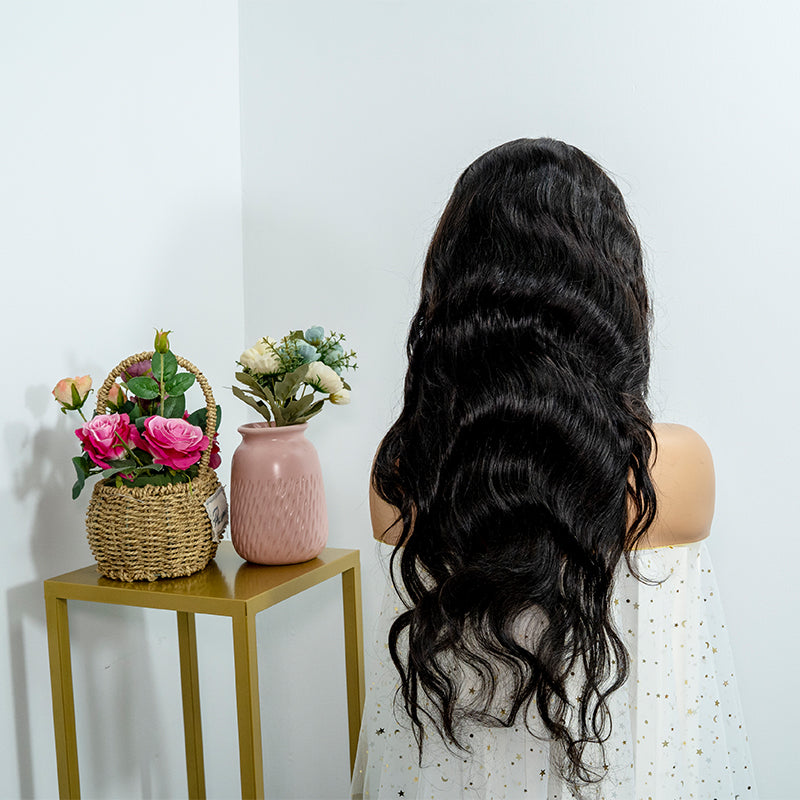Human hair 13x4 frontal lace wig 12A quality body wave 200% density