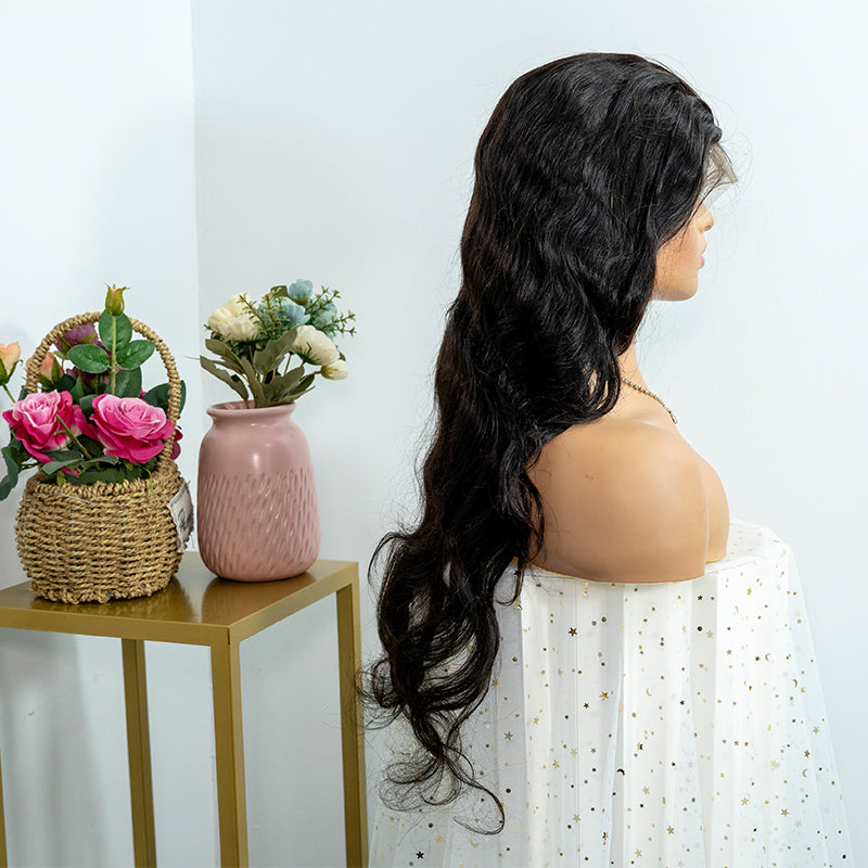 Human hair 13x4 frontal lace wig 12A quality body wave 200% density