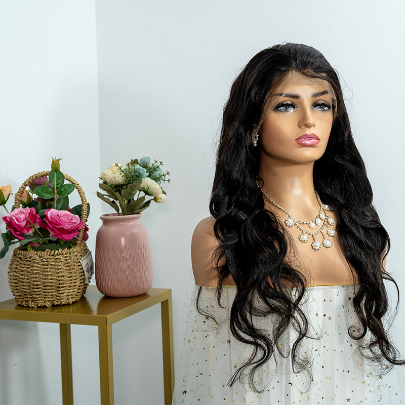 Human hair 13x4 frontal lace wig 12A quality body wave 200% density