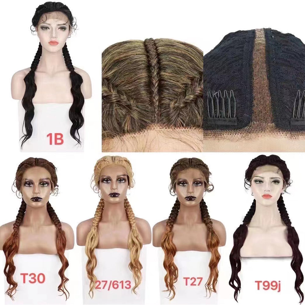 Wholesale Wig Manufacturer 24 Inch 36 Inch Braids Wigs Lace Front Synthetic Braiding Hair Wigs