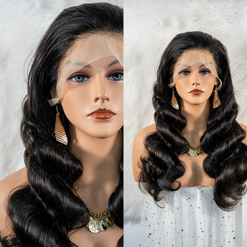 Human hair wig 13x4 closure frontal lace wig super double drawn quality 180%density body wave