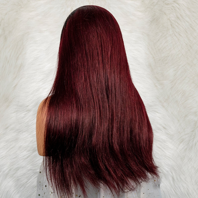 Human 13x4 closure lace wig super double drawn quality 1b 99j color 250% density human hair wig