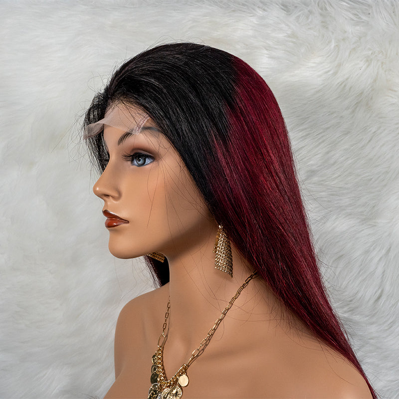 Human 13x4 closure lace wig super double drawn quality 1b 99j color 250% density human hair wig