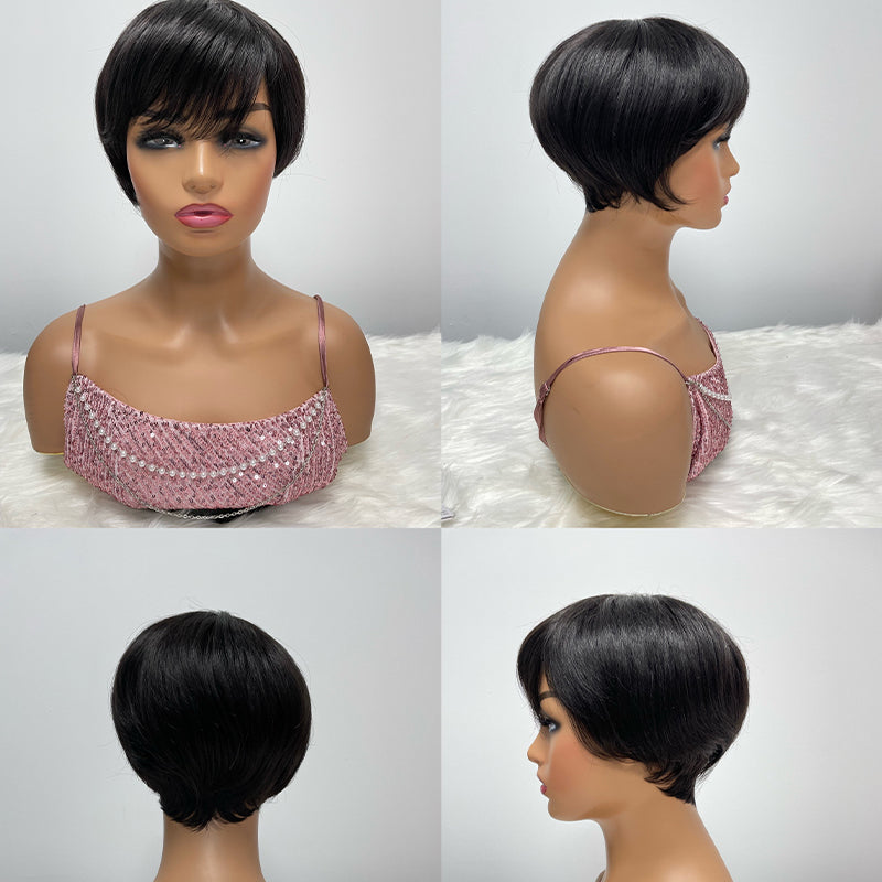 Human Hair Pixie Cut Wigs Short Bob Wig machine Made Straight Wig for summer