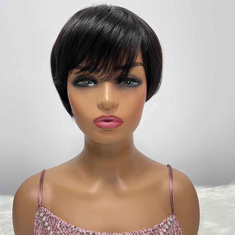 Human Hair Pixie Cut Wigs Short Bob Wig machine Made Straight Wig for summer