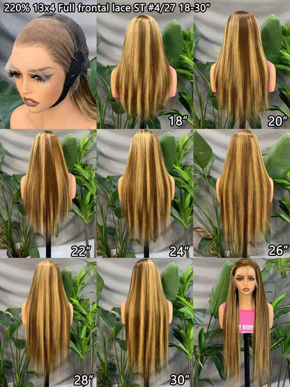 Ombre 4/27 Highlight 220% Frontal Wig Brazilian Hair 13x4 Frontal Glueless Wigs straight silky Human Hair Lace Front Lace Frontal Wigs