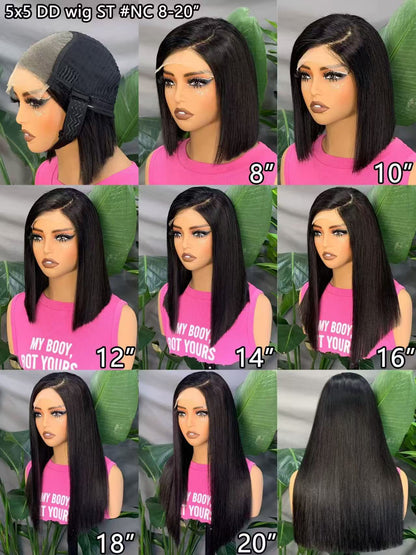Double Drawn Vietnamese Human Hair Wigs 200% Density 5x5 Hd Lace Frontal Human Wig SDD Bone Straight Short Bob Wigs for Black Women