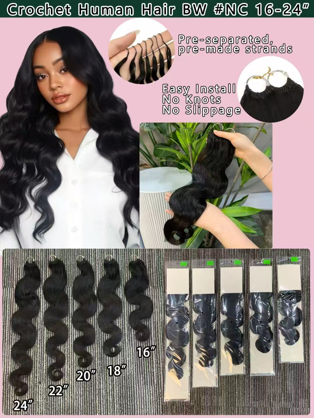 High Quality Feathers Crochet Water Wave Remy Human Hair Extension 100g 16-24" Feathering Tip Braiding Pre-made Strands Bundle