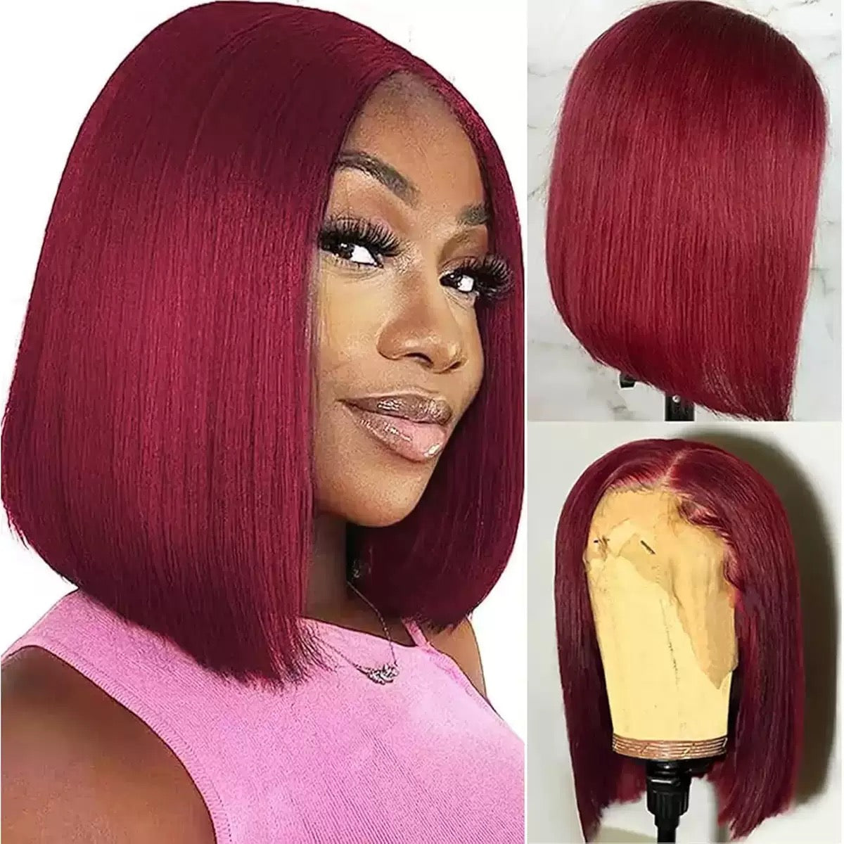 Glueless Wigs Human Hair Pre Plucked Pre Cut Wear and Go 5X5 HD Lace 99j Closure Bob Wig Straight Short Bob Wig Human Hair for Women