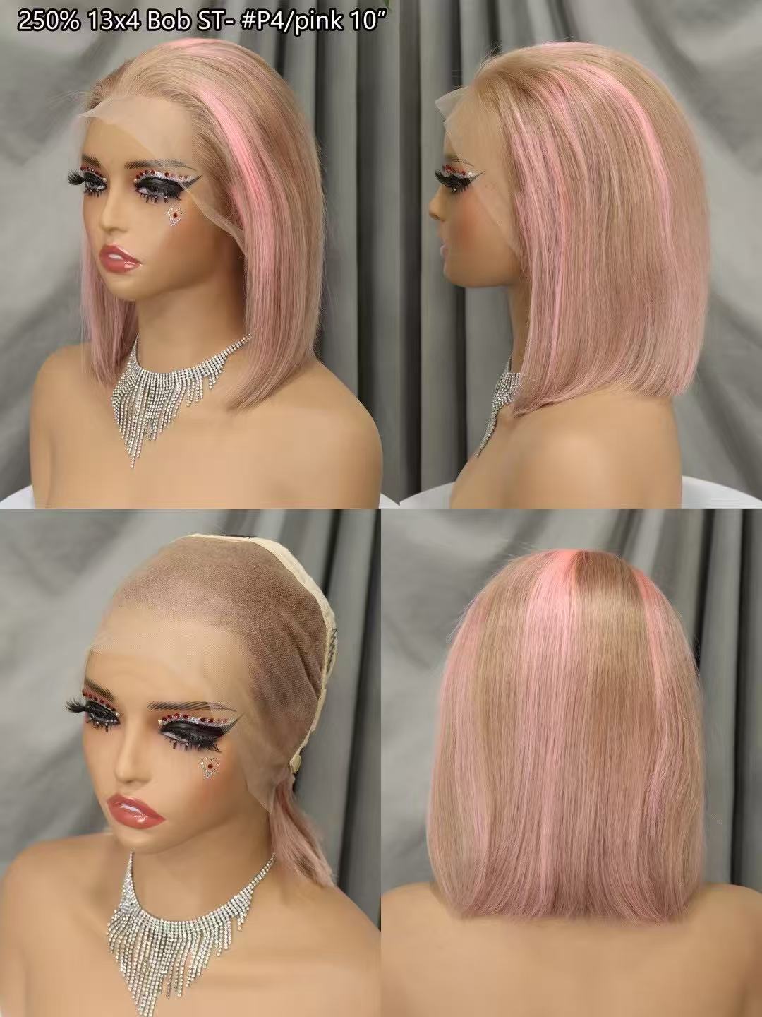 straight Short Bob Wigs Human Hair Lace Front  Wigs for Black Women Raw Brazilian pink gray green