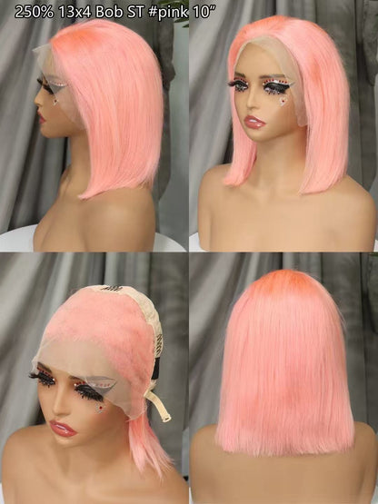 straight Short Bob Wigs Human Hair Lace Front  Wigs for Black Women Raw Brazilian pink gray green