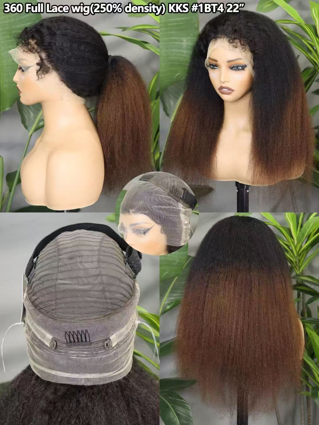 Yaki 360 Lace Front Wigs 22inch 250% Human Hair Invisi Drawstring Pre Bleached Pre Cut Lace Pre Plucked Human Hair Wigs for Black Women