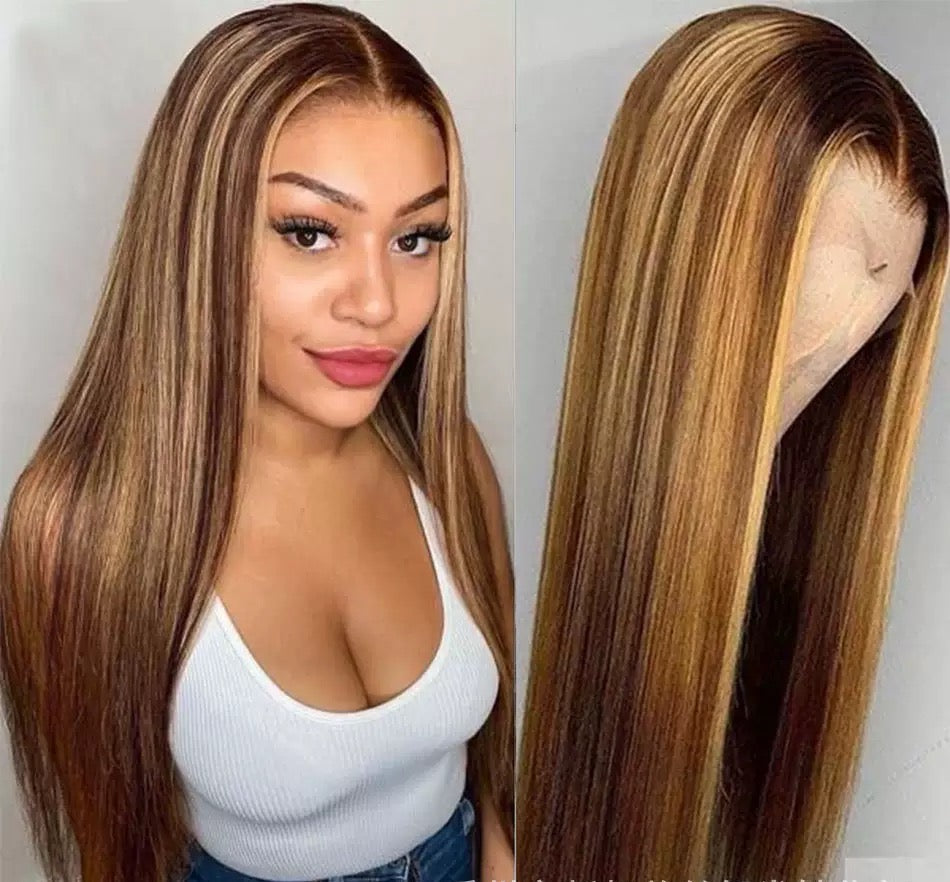 Ombre 4/27 Highlight 220% Frontal Wig Brazilian Hair 13x4 Frontal Glueless Wigs straight silky Human Hair Lace Front Lace Frontal Wigs