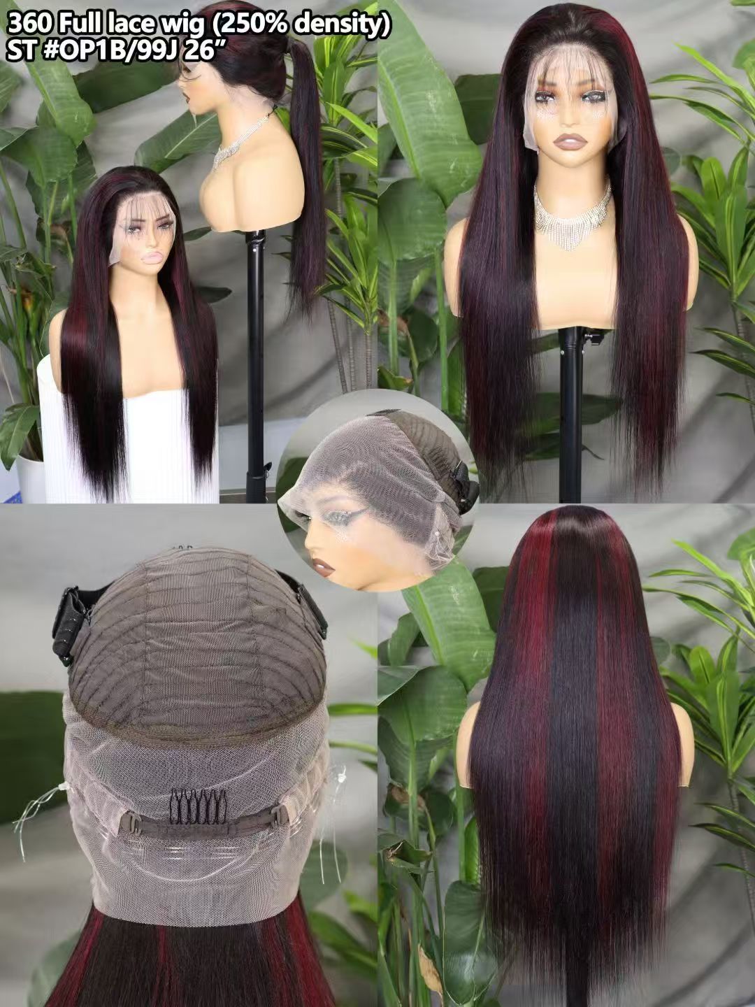 360 Full Lace hair wig 26inch Invisi Strap  Glueless Wig Invisible Drawstring many colors Straight 99j Lace Front Human Hair