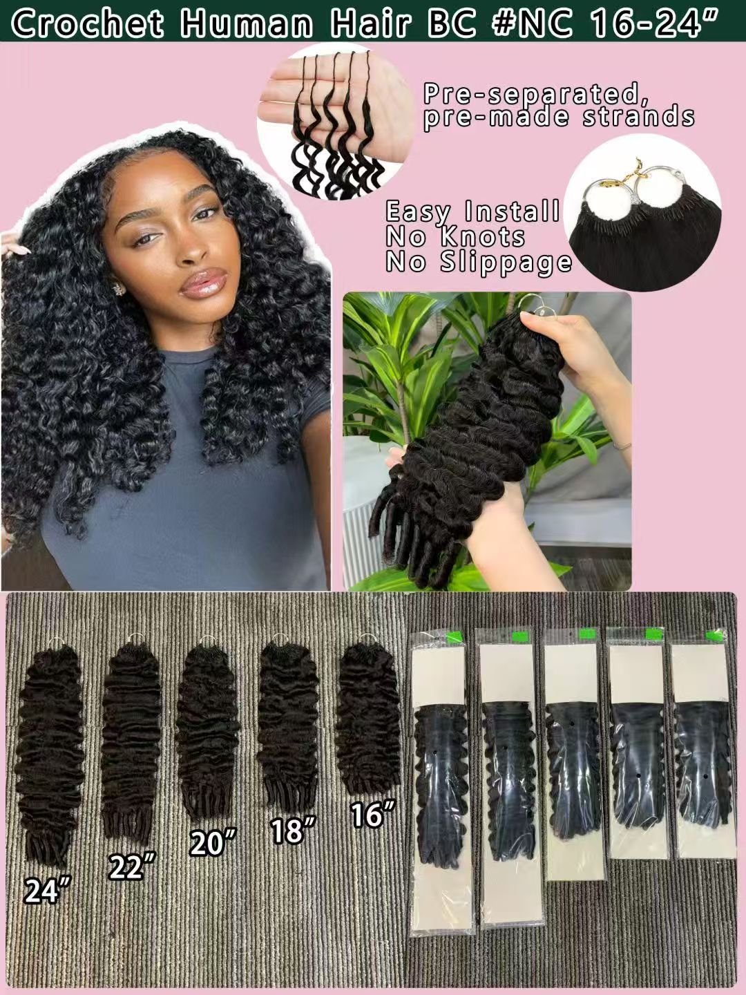 High Quality Feathers Crochet Water Wave Remy Human Hair Extension 100g 16-24" Feathering Tip Braiding Pre-made Strands Bundle