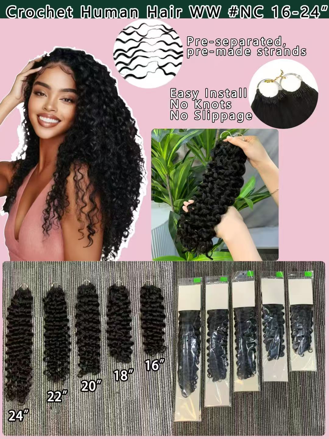 High Quality Feathers Crochet Water Wave Remy Human Hair Extension 100g 16-24" Feathering Tip Braiding Pre-made Strands Bundle