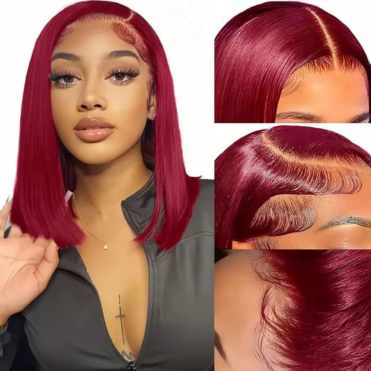 Glueless Wigs Human Hair Pre Plucked Pre Cut Wear and Go 5X5 HD Lace 99j Closure Bob Wig Straight Short Bob Wig Human Hair for Women