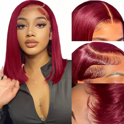 Glueless Wigs Human Hair Pre Plucked Pre Cut Wear and Go 5X5 HD Lace 99j Closure Bob Wig Straight Short Bob Wig Human Hair for Women