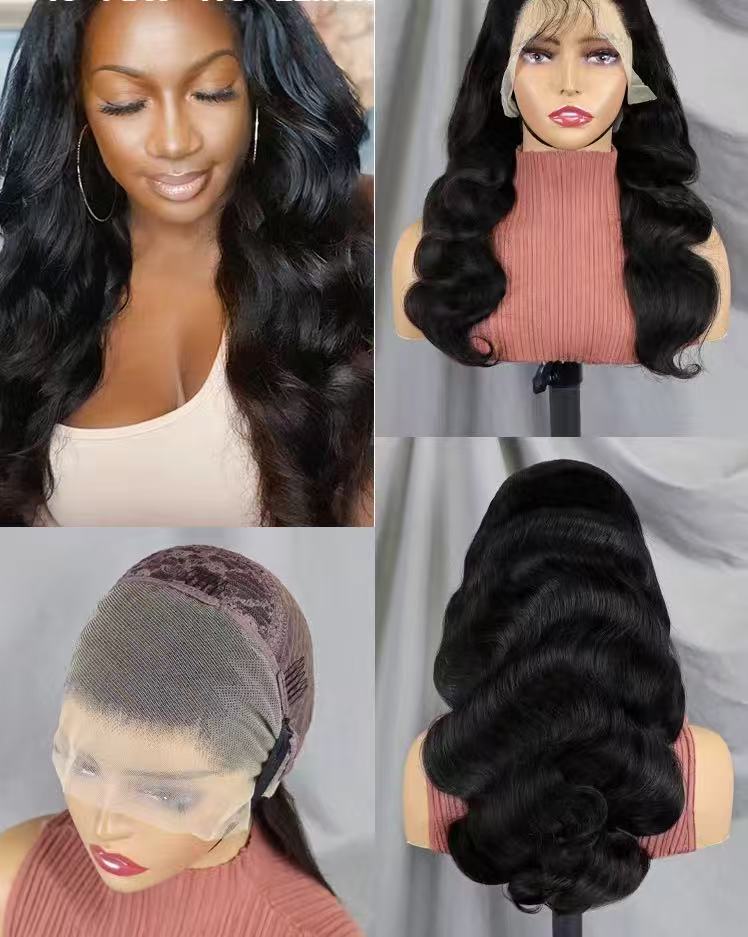 30Inch Raw Indian water body Deep Wave Wig Gluless 13*4 Full front Lace Human Hair Wig 220 Density Natural color