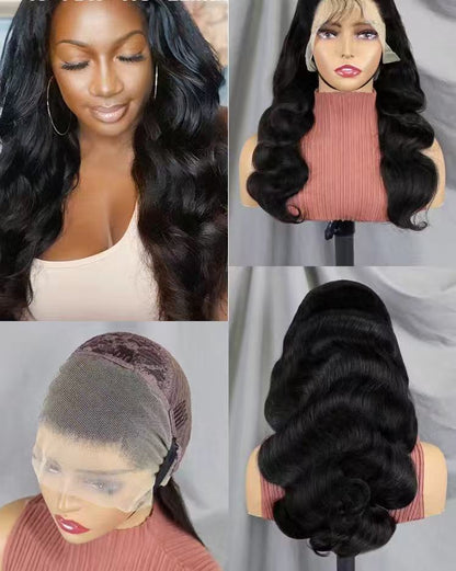 30Inch Raw Indian water body Deep Wave Wig Gluless 13*4 Full front Lace Human Hair Wig 220 Density Natural color