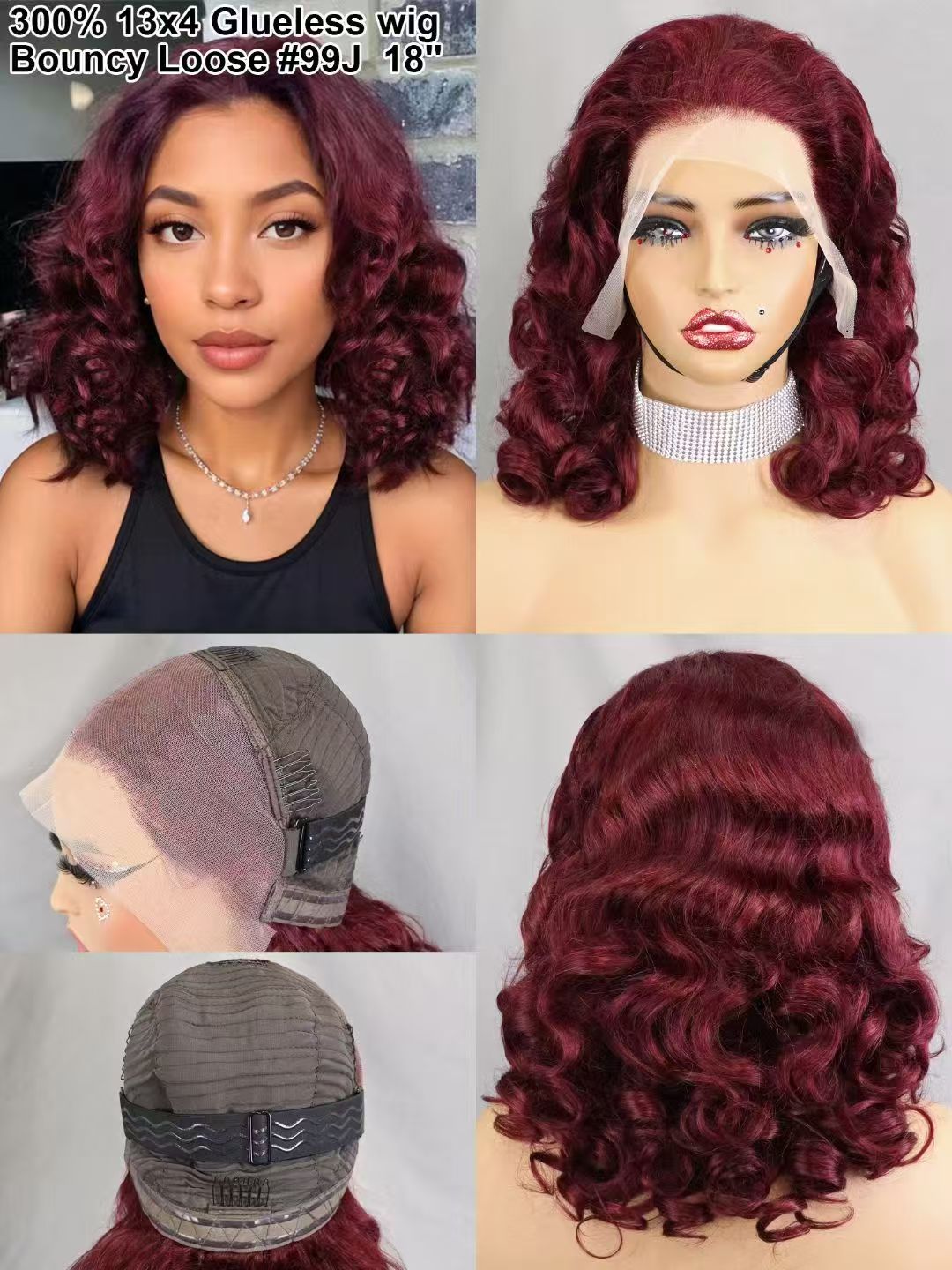 18inch Bouncy loose Wavy many colors 100% Human Hair Wigs Glueless for Black Women Vietnamese Raw Loose Wave 13*4 Full Lace Front Wig Bouncy Spring Curly