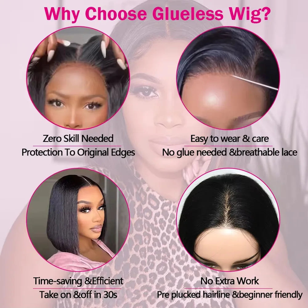 Glueless Human Hair Wigs Brazilian Straight Bob Wig 5x5 Pre Cut Lace Wigs For Women SDD Transparent Lace Front Human Hair Wigs