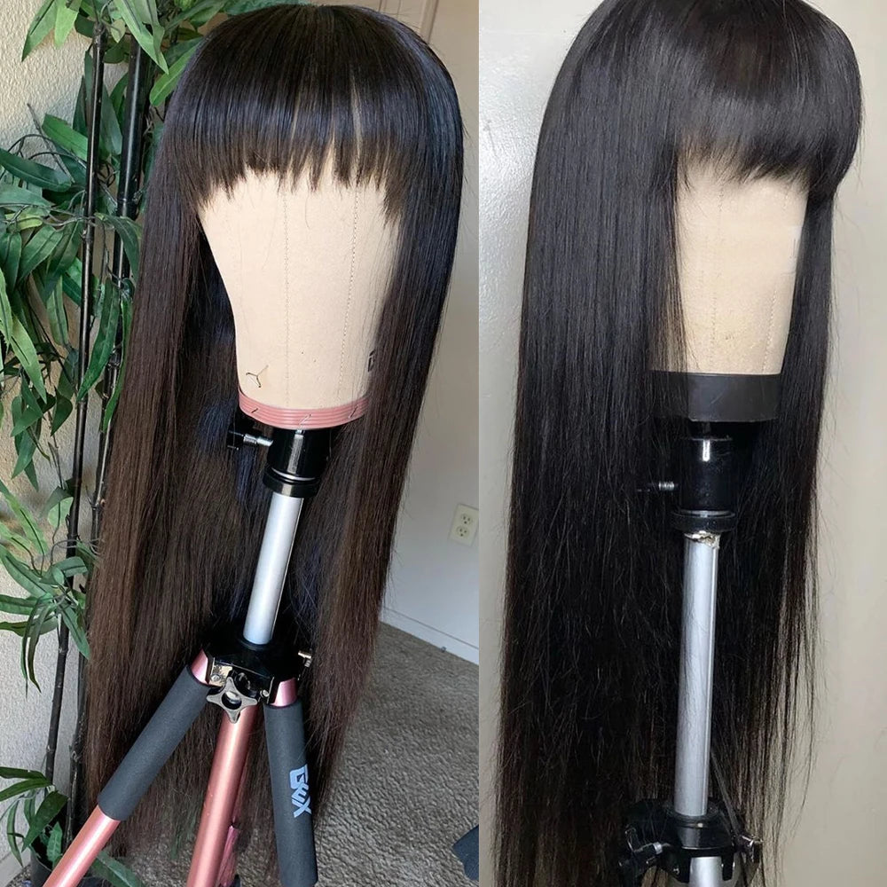Moisie Straight Bang Human Hair Wig With Bang 250% Glueless Wig Human Hair Ready to Wear 4x4 lace Wigs Human Hair for Women