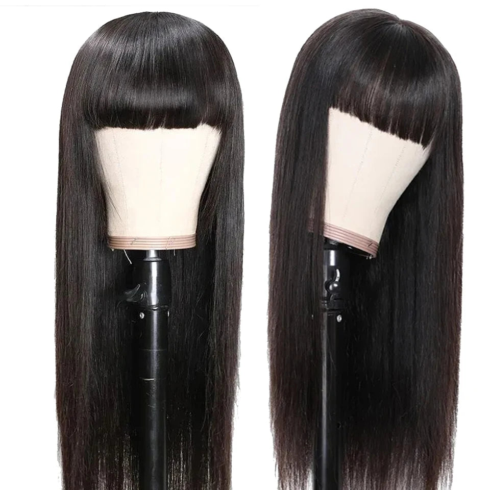 Moisie Straight Bang Human Hair Wig With Bang 250% Glueless Wig Human Hair Ready to Wear 4x4 lace Wigs Human Hair for Women