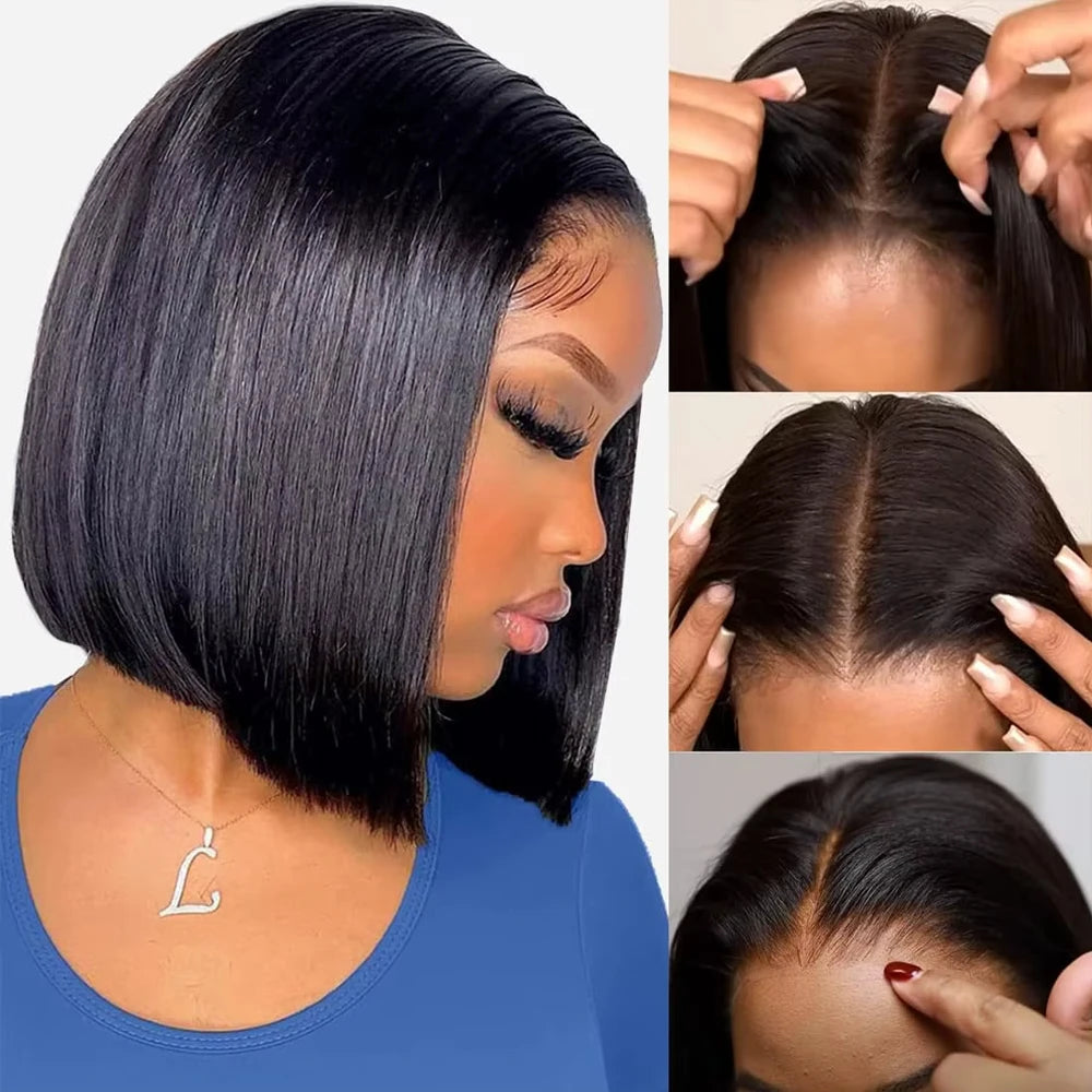 Glueless Human Hair Wigs Brazilian Straight Bob Wig 5x5 Pre Cut Lace Wigs For Women SDD Transparent Lace Front Human Hair Wigs