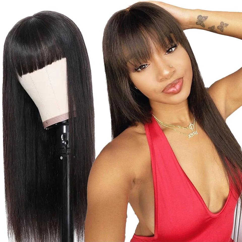 Moisie Straight Bang Human Hair Wig With Bang 250% Glueless Wig Human Hair Ready to Wear 4x4 lace Wigs Human Hair for Women