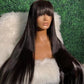 Brazilian Long Human Hair Wigs With Bangs Natural Color Straight for Black Women Human Hair 250% 4x4 closure wig Full Bangs Wigs 18inch to 34inch