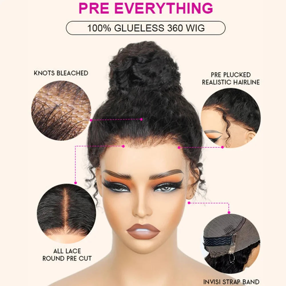 Yaki 360 Lace Front Wigs 22inch 250% Human Hair Invisi Drawstring Pre Bleached Pre Cut Lace Pre Plucked Human Hair Wigs for Black Women
