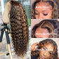 Highlight 220% Human Hair Lace Front WigsWater Wave #4/27 Ombre Colored Glueless Wigs Pre Plucked 30 Inch 13x4 Transparent Curly Wig