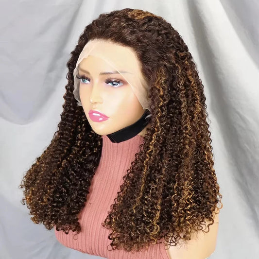 300% density Highlight Color Human Hair Wigs for Black Women Pixie Curly Lace Frontal Wigs Raw Cambodian Super Double Drawn Wig