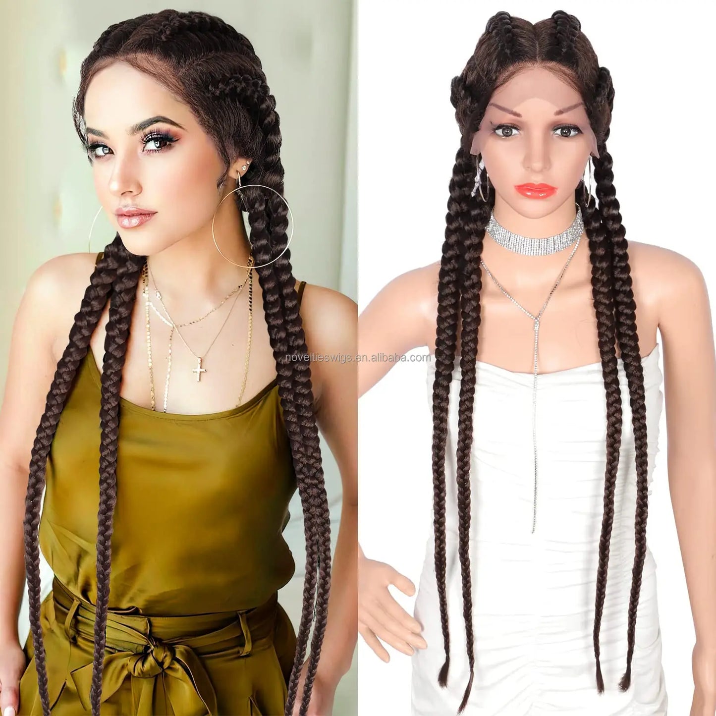 Novelties Hand Braided Synthetic Lace Front Box Braided Wigs with 360 Swiss Lace Front Double Dutch Braid Wig for Black Woman