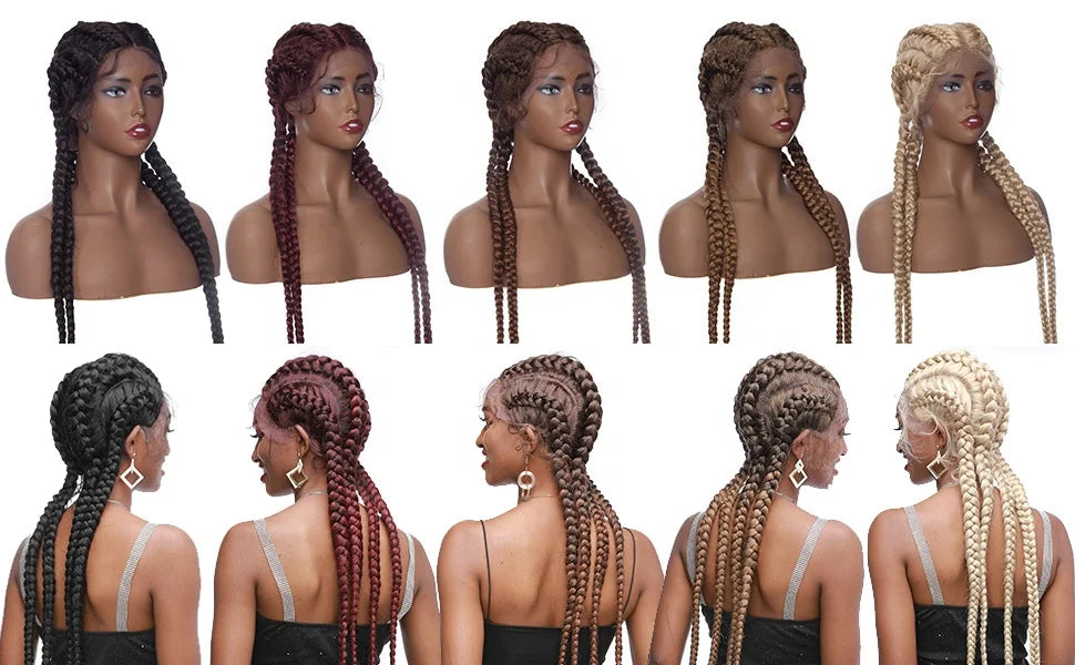 Novelties Hand Braided Synthetic Lace Front Box Braided Wigs with 360 Swiss Lace Front Double Dutch Braid Wig for Black Woman