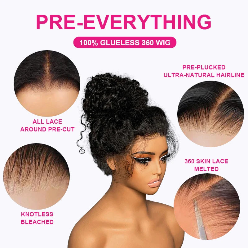 Invisible Strap 360 Glueless Ready to Wear Go Wig 360 Full Lace Frontal afro curly Wig With Curly Edges Hairline for Black Women