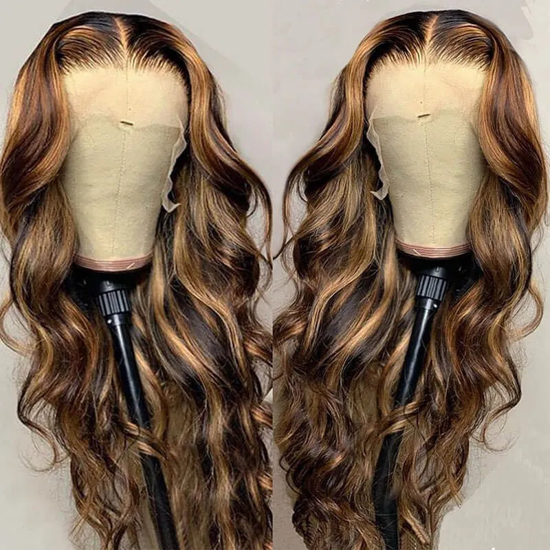 220% Cheap Price Transparent P4/27 Body wave 13*4 Full Lace Front Wig,Ombre Brown  Wigs,Honey Blond Highlight 4/27 Human Hair Wig