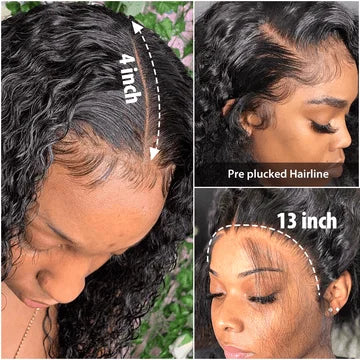 30Inch Raw Indian water body Deep Wave Wig Gluless 13*4 Full front Lace Human Hair Wig 220 Density Natural color