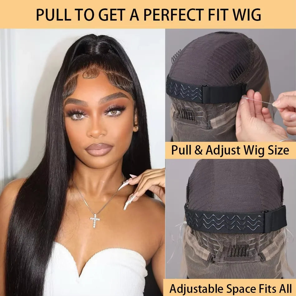 360 Pre Cut Invisible HD Lace Front Glueless Straight KKS KC Hidden Strap 14-28 Inch Raw India Human Hair Wigs with Transparent Lace