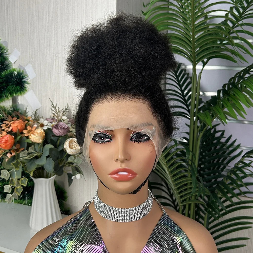 360 Ball Head Round Bun Full Lace Wig afro curly Vietnamese hair Fully Handwoven 14 16 18inch with hidden strap and Gluless wig wear&go wig