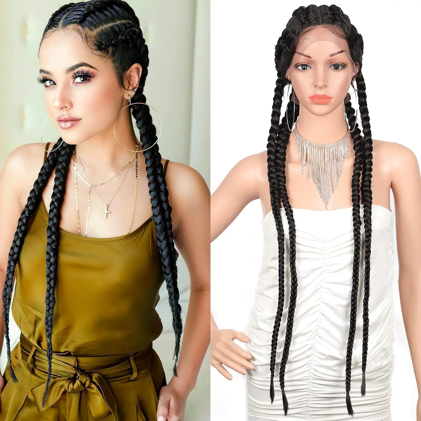 Novelties Hand Braided Synthetic Lace Front Box Braided Wigs with 360 Swiss Lace Front Double Dutch Braid Wig for Black Woman
