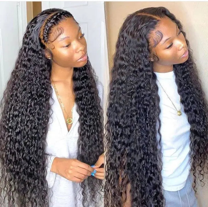 30Inch Raw Indian water body Deep Wave Wig Gluless 13*4 Full front Lace Human Hair Wig 220 Density Natural color