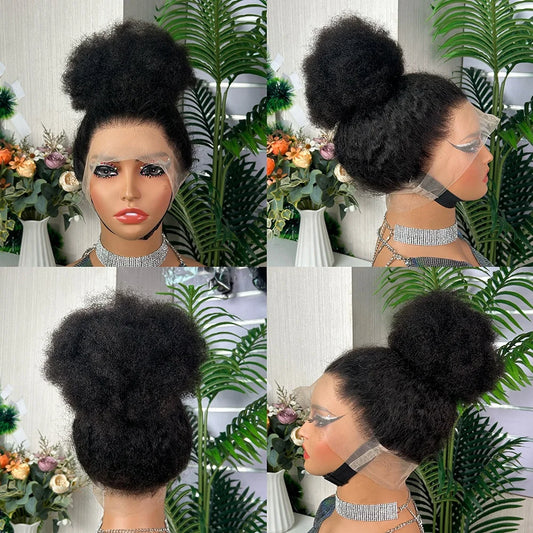360 Ball Head Round Bun Full Lace Wig afro curly Vietnamese hair Fully Handwoven 14 16 18inch with hidden strap and Gluless wig wear&go wig