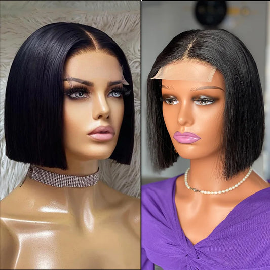 Super Double Drawn Bob Wig with 4x4 Closure Bone Straight Natural Color Made From High Quality Human Hair